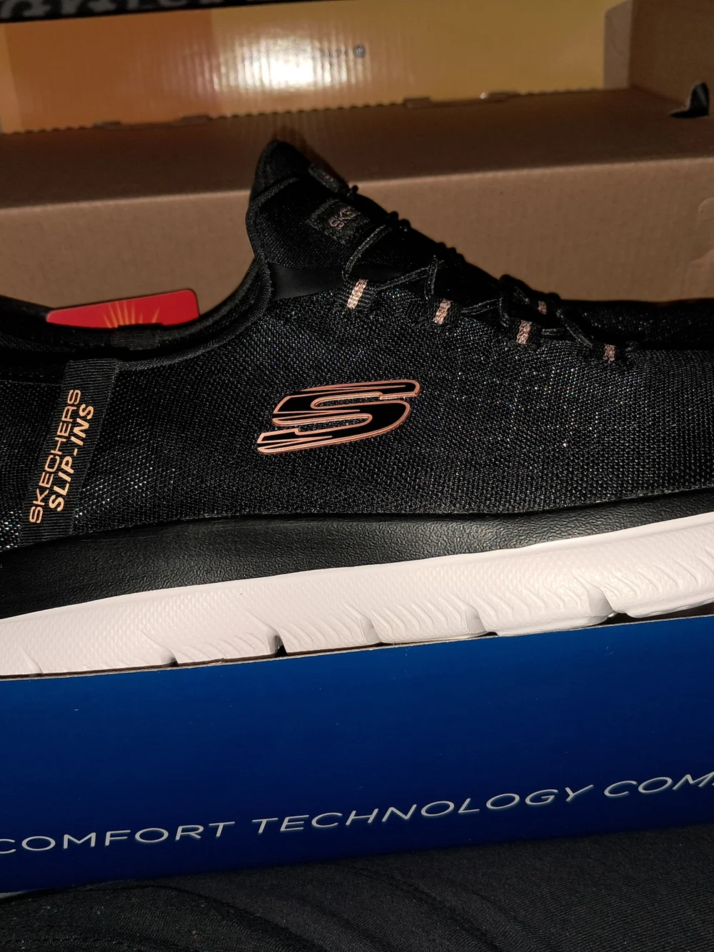 Skechers Black Knit Slip-On Sneakers with Rose Gold Accents